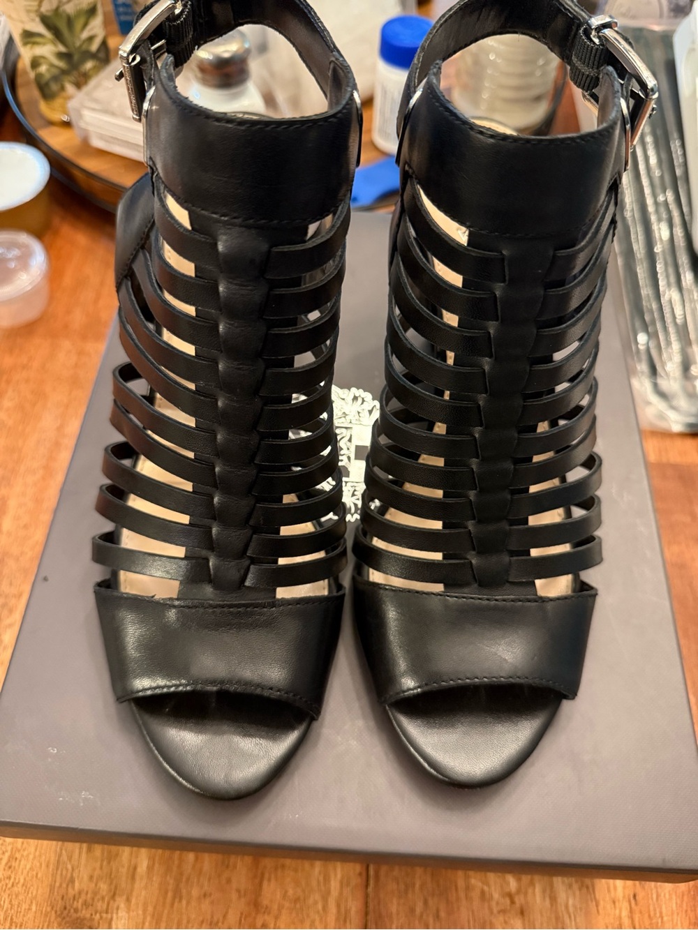 Vince Camuto Black Strappy Cage Heels